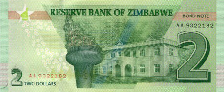 P99a Zimbabwe 2 Dollars Year 2016 (Bond Note)